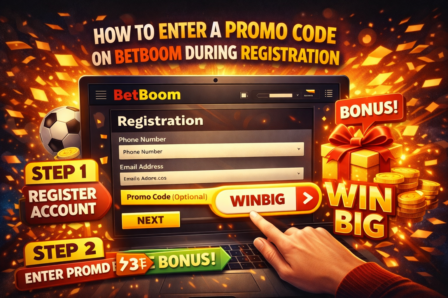 Промокод при регистрации на платформе БетБум: поле для кода на сайте и закрепление бонуса за аккаунтом